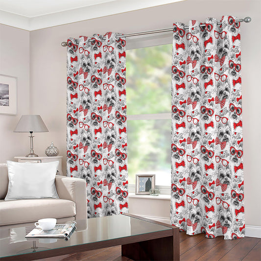 Lovely Yorkshire Terrier Pattern Print Extra Wide Grommet Curtains
