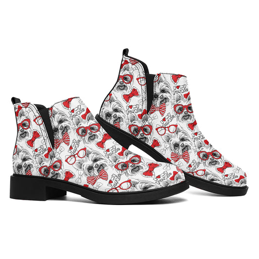 Lovely Yorkshire Terrier Pattern Print Flat Ankle Boots