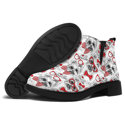 Lovely Yorkshire Terrier Pattern Print Flat Ankle Boots