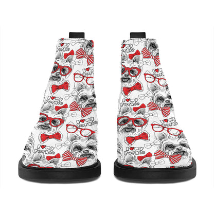 Lovely Yorkshire Terrier Pattern Print Flat Ankle Boots