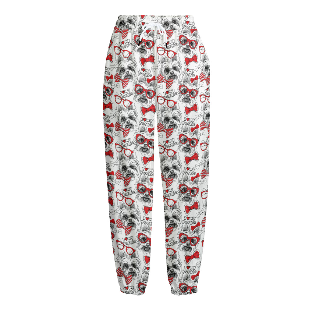 Lovely Yorkshire Terrier Pattern Print Fleece Lined Knit Pants