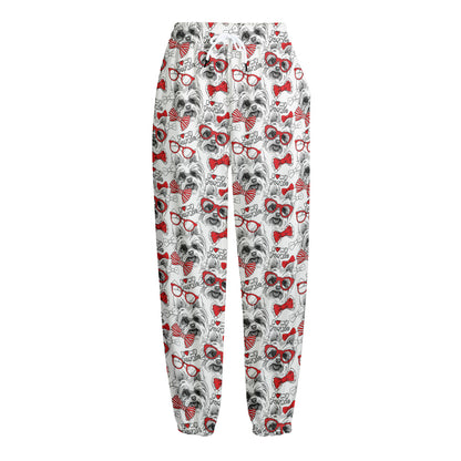 Lovely Yorkshire Terrier Pattern Print Fleece Lined Knit Pants