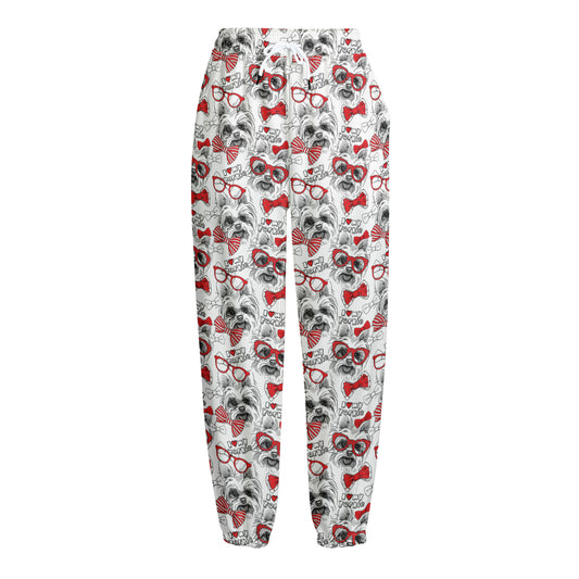 Lovely Yorkshire Terrier Pattern Print Fleece Lined Knit Pants