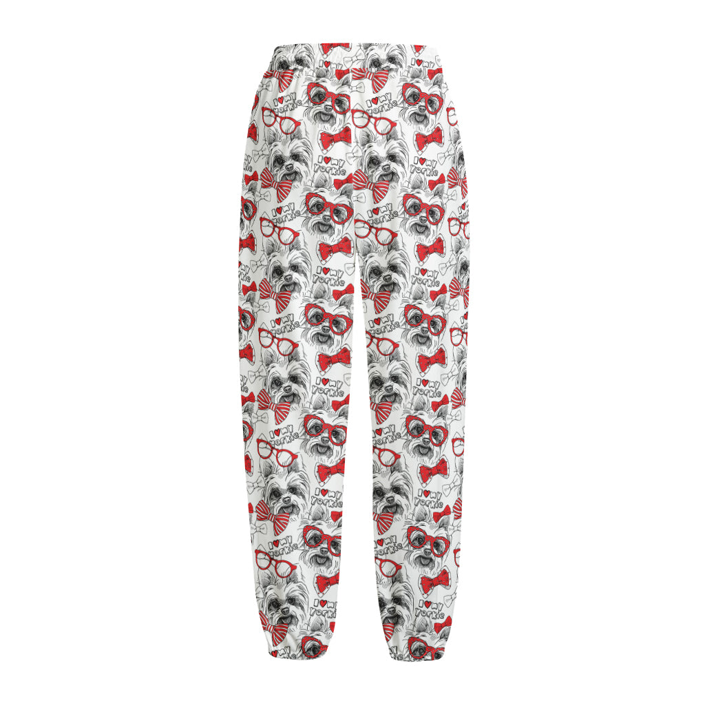 Lovely Yorkshire Terrier Pattern Print Fleece Lined Knit Pants