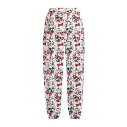 Lovely Yorkshire Terrier Pattern Print Fleece Lined Knit Pants