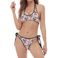 Lovely Yorkshire Terrier Pattern Print Halter Scoop Tie Side Bikini
