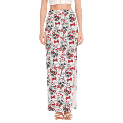 Lovely Yorkshire Terrier Pattern Print High Slit Maxi Skirt