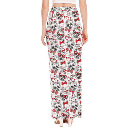 Lovely Yorkshire Terrier Pattern Print High Slit Maxi Skirt