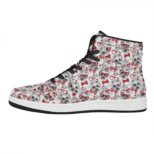 Lovely Yorkshire Terrier Pattern Print High Top Leather Sneakers