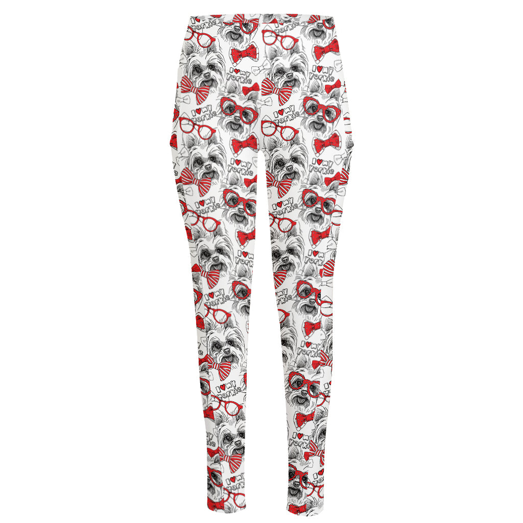 Lovely Yorkshire Terrier Pattern Print High-Waisted Pocket Leggings