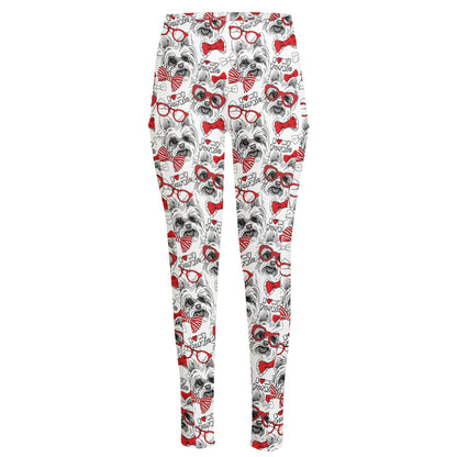 Lovely Yorkshire Terrier Pattern Print High-Waisted Pocket Leggings