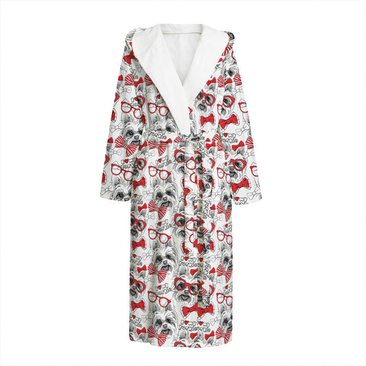 Lovely Yorkshire Terrier Pattern Print Hooded Bathrobe