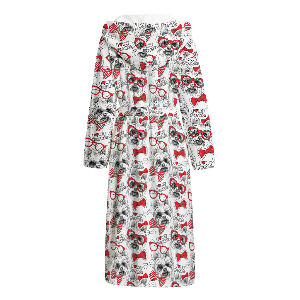 Lovely Yorkshire Terrier Pattern Print Hooded Bathrobe