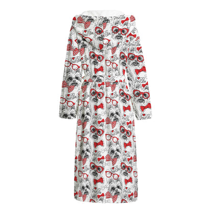 Lovely Yorkshire Terrier Pattern Print Hooded Bathrobe