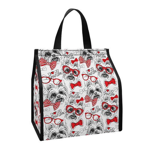 Lovely Yorkshire Terrier Pattern Print Insulated Lunch Tote