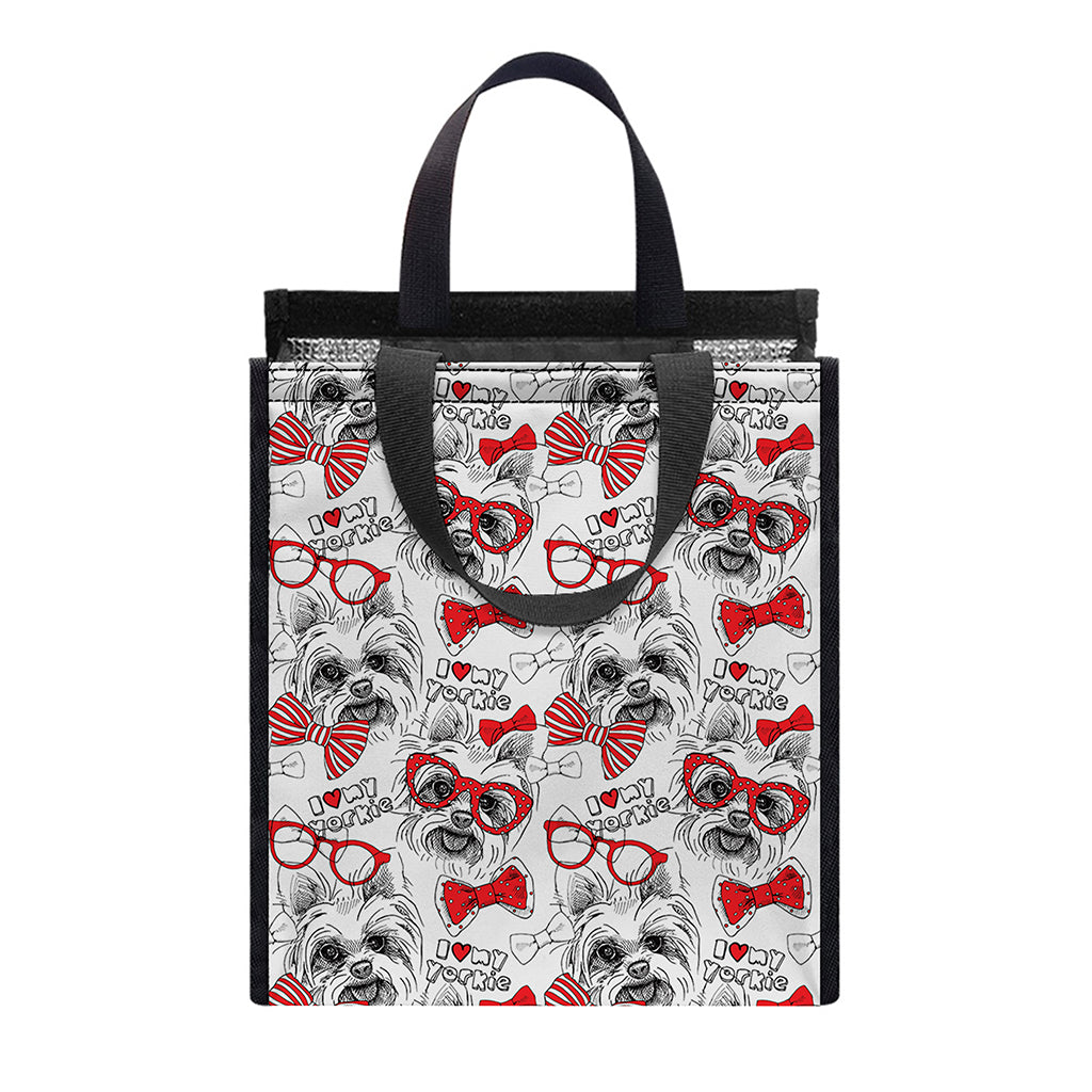 Lovely Yorkshire Terrier Pattern Print Insulated Lunch Tote
