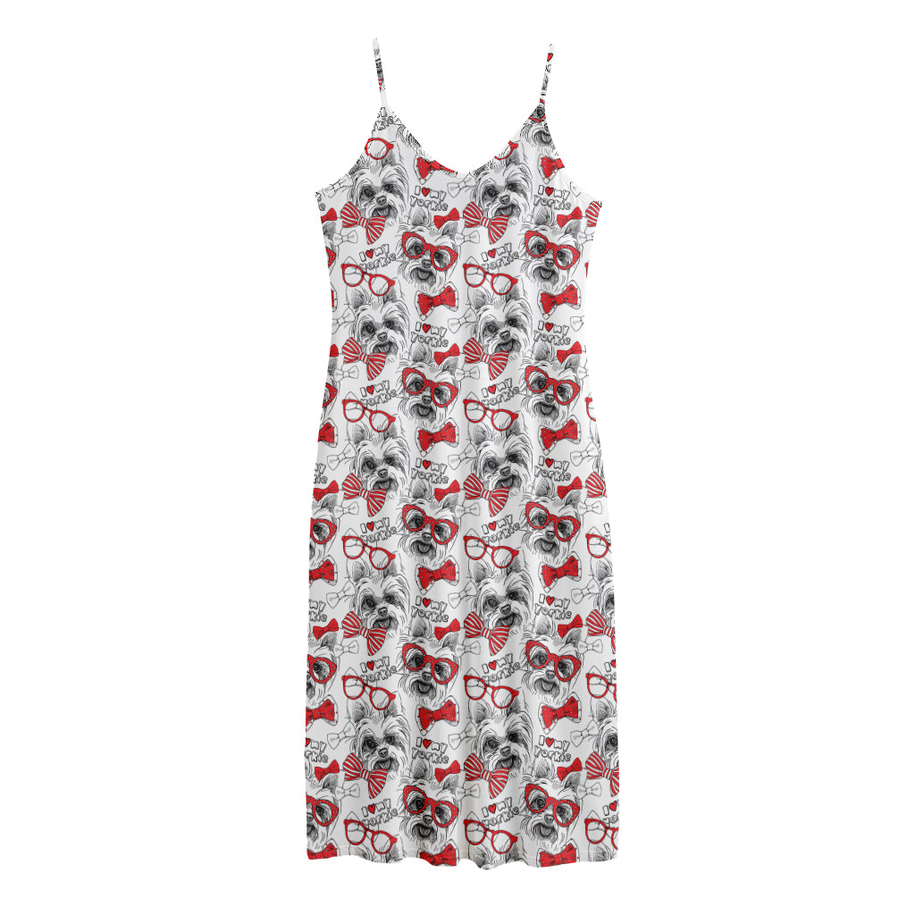 Lovely Yorkshire Terrier Pattern Print Jersey Midi Cami Dress