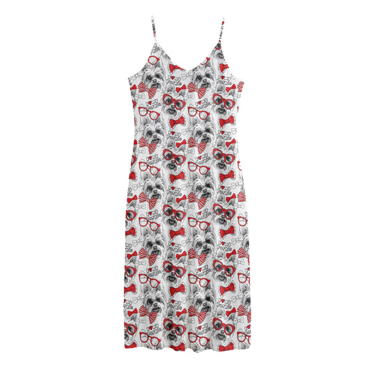 Lovely Yorkshire Terrier Pattern Print Jersey Midi Cami Dress