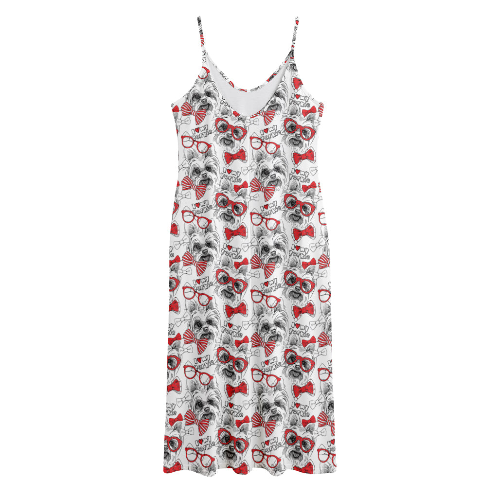 Lovely Yorkshire Terrier Pattern Print Jersey Midi Cami Dress
