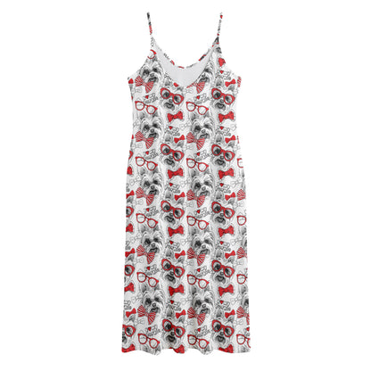 Lovely Yorkshire Terrier Pattern Print Jersey Midi Cami Dress