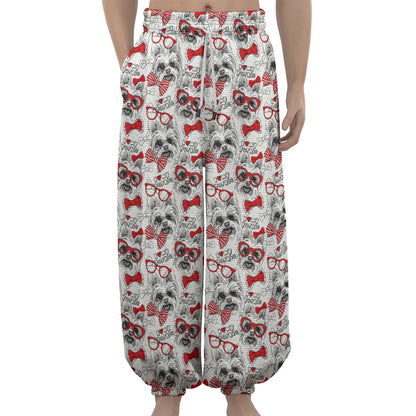 Lovely Yorkshire Terrier Pattern Print Lantern Pants