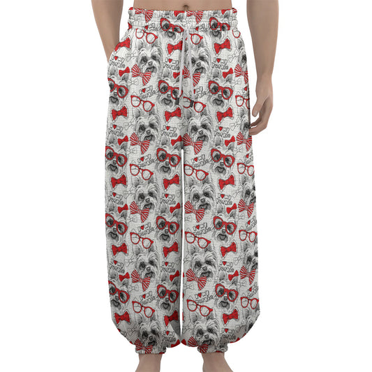 Lovely Yorkshire Terrier Pattern Print Lantern Pants