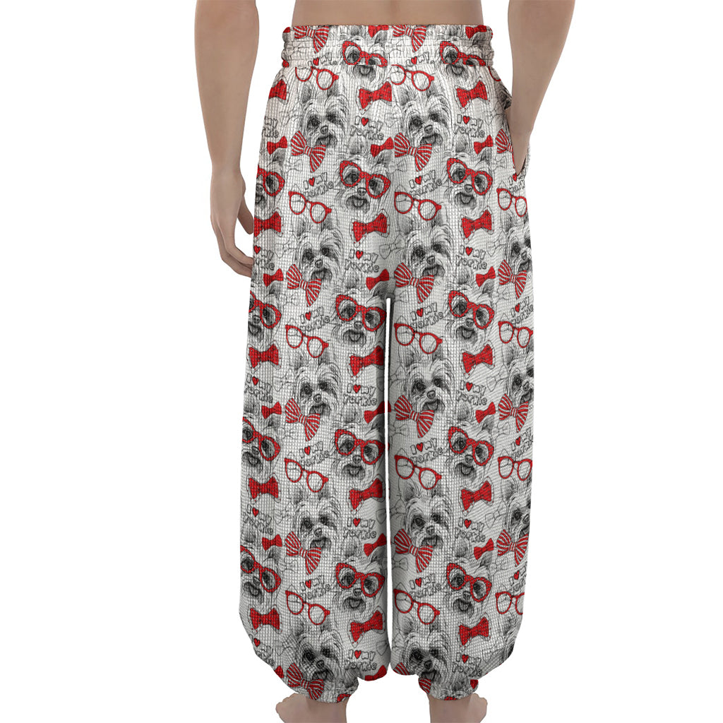 Lovely Yorkshire Terrier Pattern Print Lantern Pants