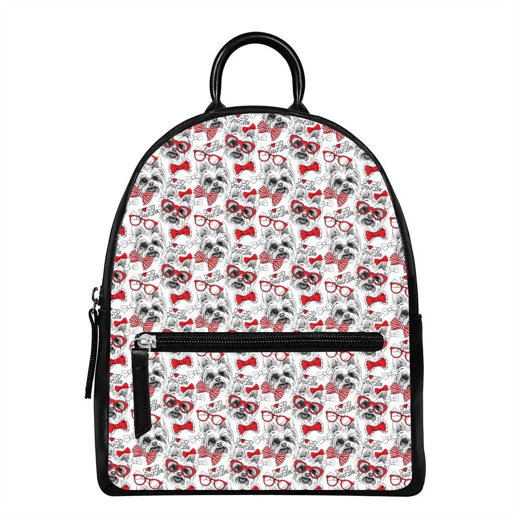 Lovely Yorkshire Terrier Pattern Print Leather Backpack
