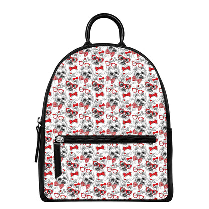 Lovely Yorkshire Terrier Pattern Print Leather Backpack