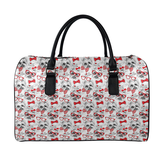 Lovely Yorkshire Terrier Pattern Print Leather Duffle Bag