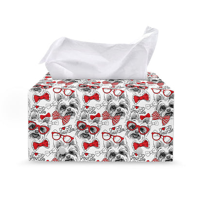 Lovely Yorkshire Terrier Pattern Print Leather Tissue Box Cover