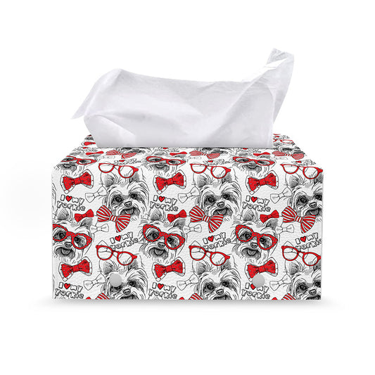 Lovely Yorkshire Terrier Pattern Print Leather Tissue Box Cover