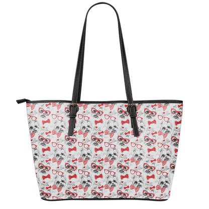 Lovely Yorkshire Terrier Pattern Print Leather Tote Bag