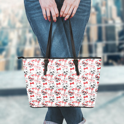 Lovely Yorkshire Terrier Pattern Print Leather Tote Bag
