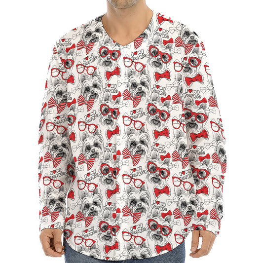 Lovely Yorkshire Terrier Pattern Print Long Sleeve Baseball Jersey