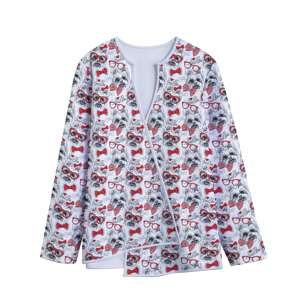Lovely Yorkshire Terrier Pattern Print Long Sleeve Short Coat
