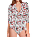 Lovely Yorkshire Terrier Pattern Print Long Sleeve Swimsuit