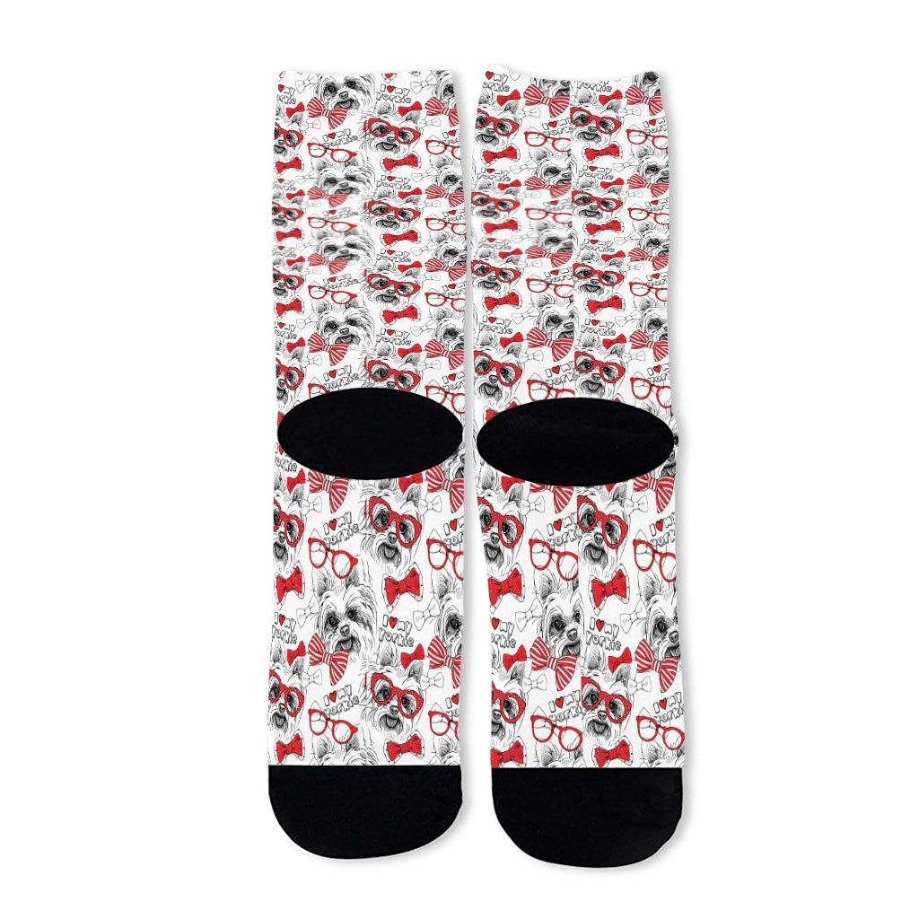 Lovely Yorkshire Terrier Pattern Print Long Socks