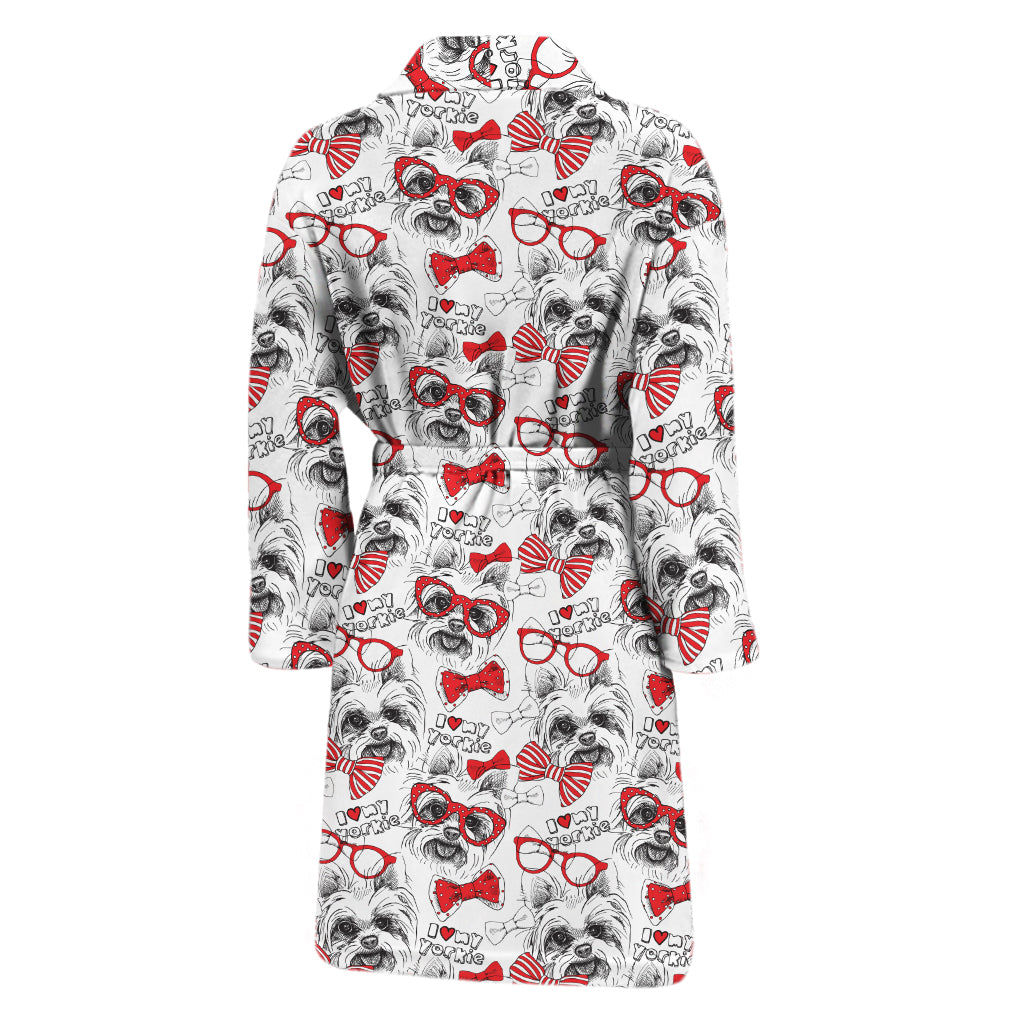 Lovely Yorkshire Terrier Pattern Print Men's Bathrobe