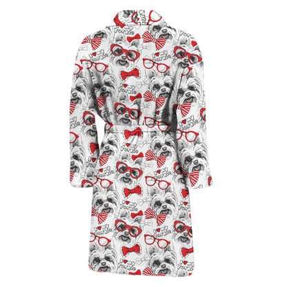 Lovely Yorkshire Terrier Pattern Print Men's Bathrobe