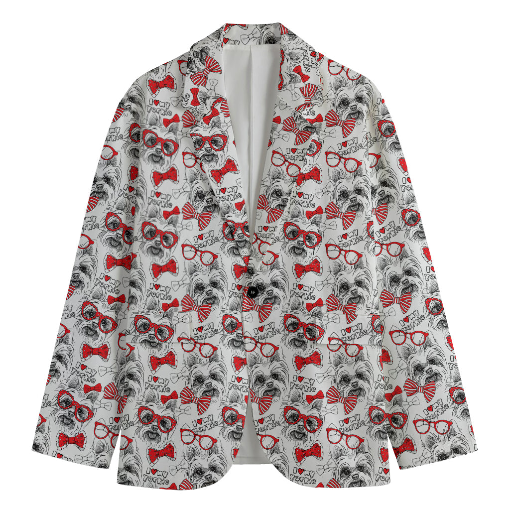 Lovely Yorkshire Terrier Pattern Print Men's Cotton Blazer