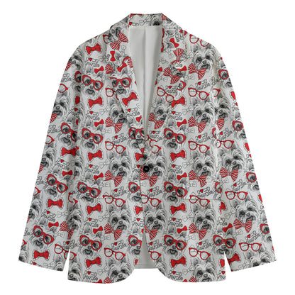 Lovely Yorkshire Terrier Pattern Print Men's Cotton Blazer