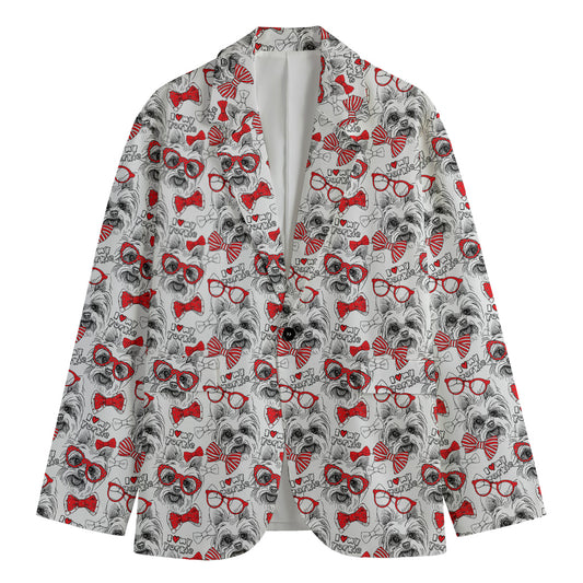 Lovely Yorkshire Terrier Pattern Print Men's Cotton Blazer