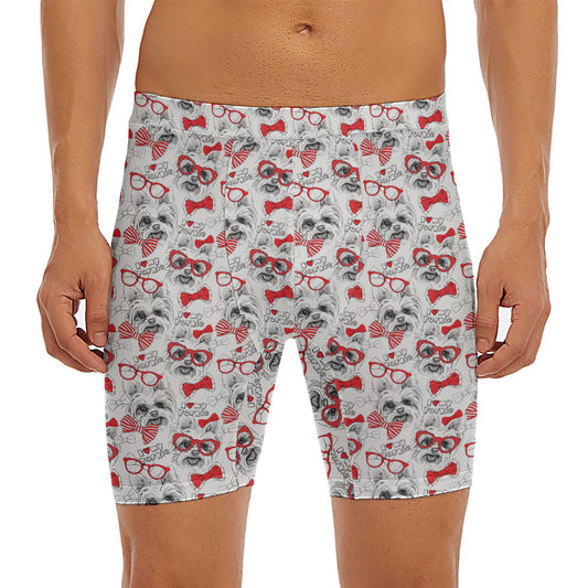 Lovely Yorkshire Terrier Pattern Print Men's Long Boxer Briefs