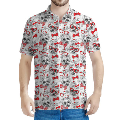 Lovely Yorkshire Terrier Pattern Print Men's Polo Shirt