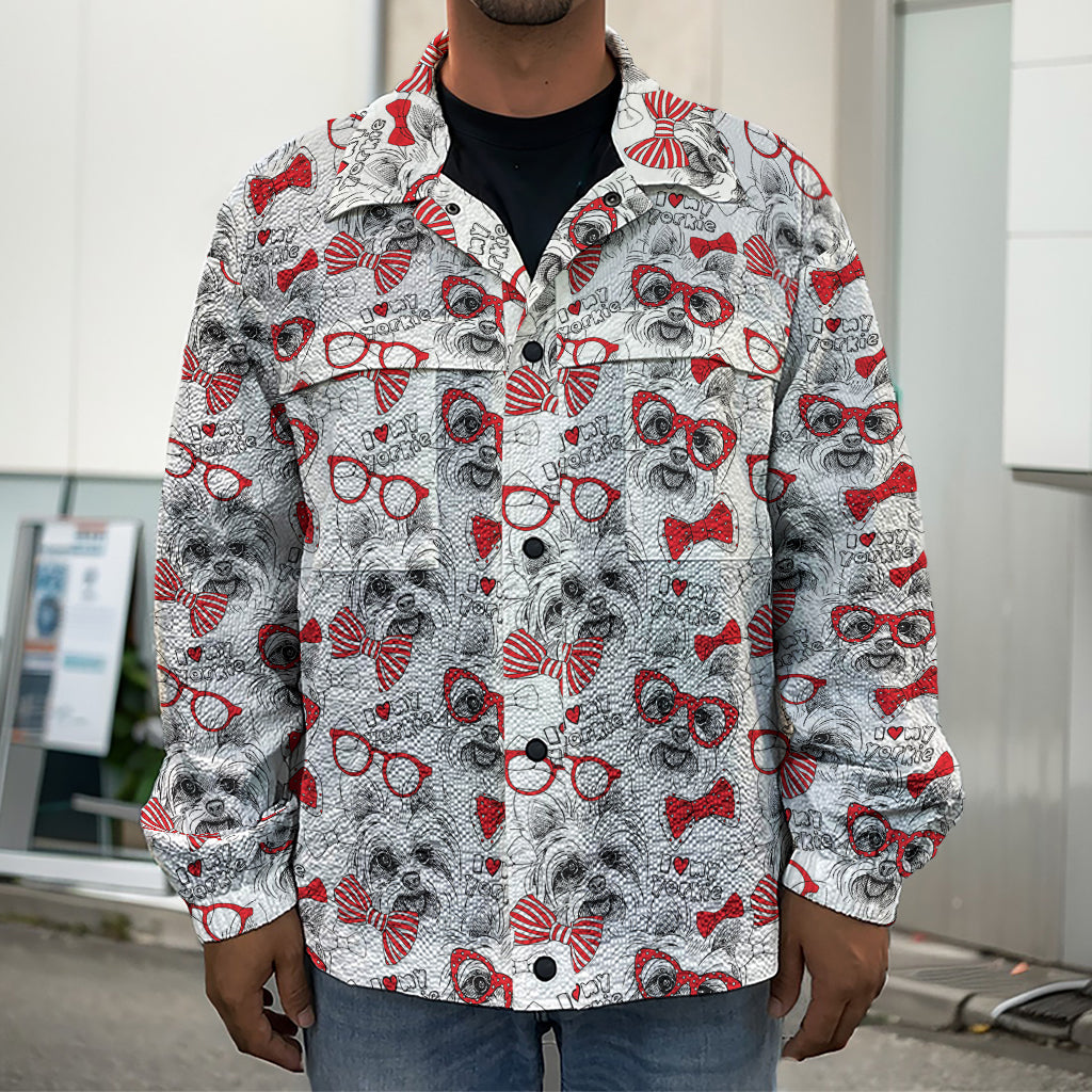 Lovely Yorkshire Terrier Pattern Print Men's Shirt Jacket