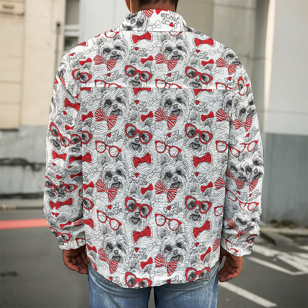 Lovely Yorkshire Terrier Pattern Print Men's Shirt Jacket