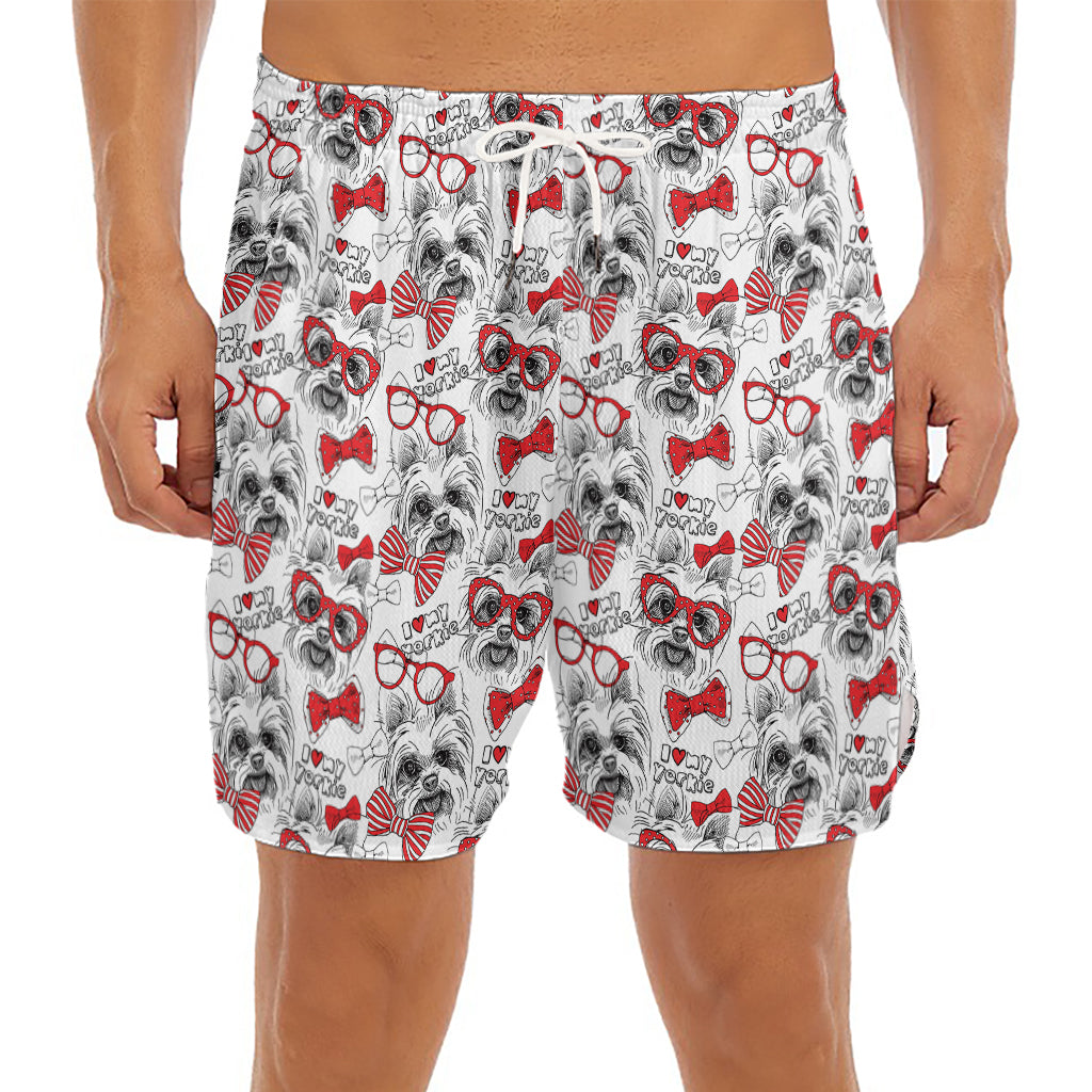 Lovely Yorkshire Terrier Pattern Print Men's Split Running Shorts