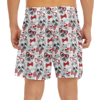 Lovely Yorkshire Terrier Pattern Print Men's Split Running Shorts