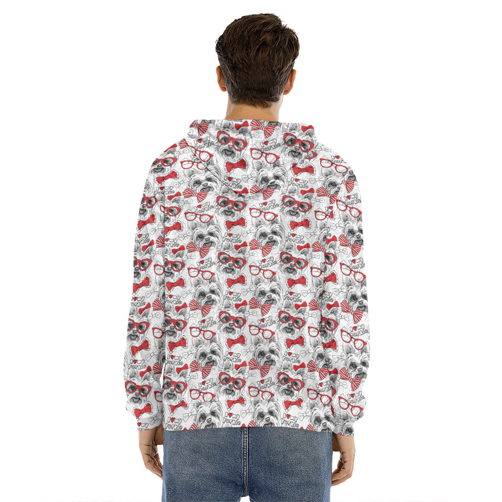 Lovely Yorkshire Terrier Pattern Print Men's Velvet Pullover Hoodie
